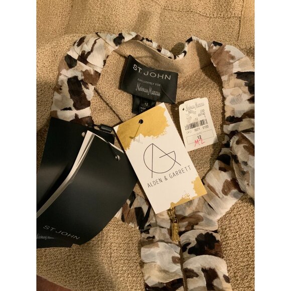 St. John Anise Melange Tan Wool Crepe Zip-Up Jacket Silk Trim $1,195 Size 12 NWT - Picture 7 of 7